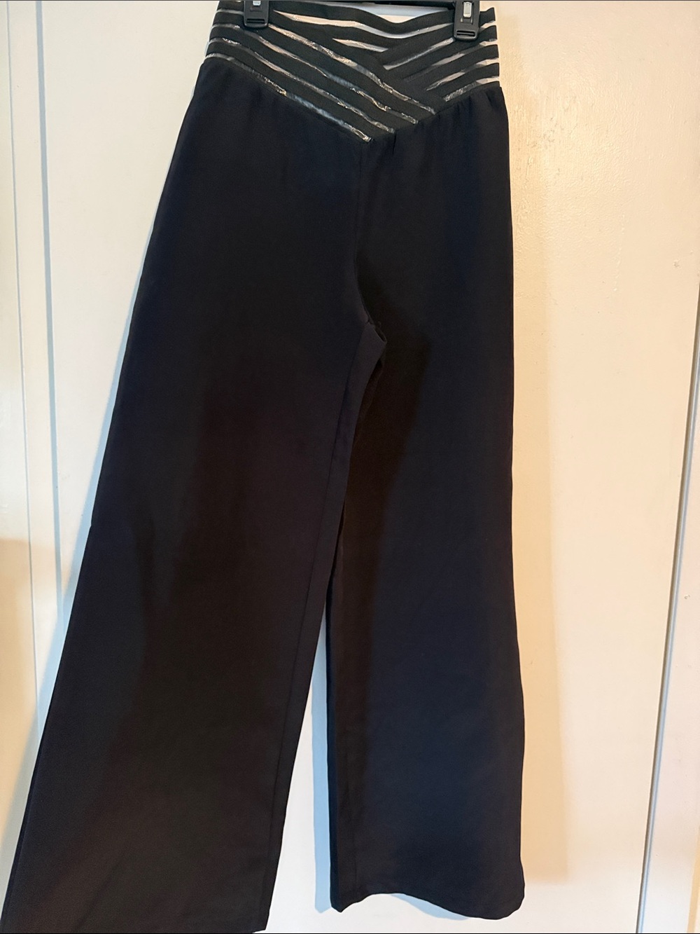 Black Wide Leg Pants with Chevron Waistband